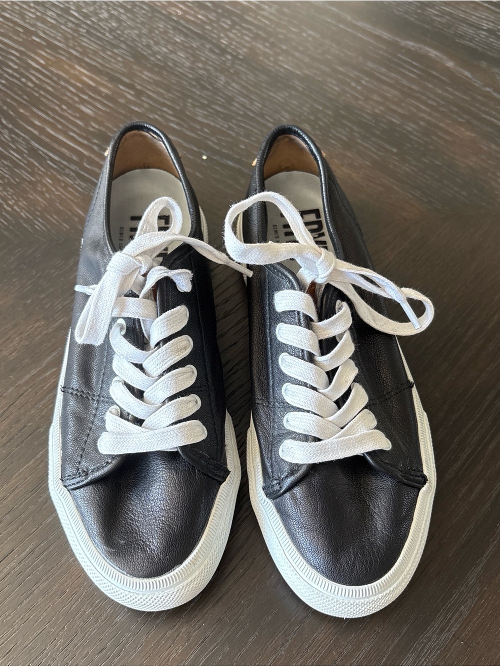 Frye Black Leather Low-Top Sneakers with White Laces